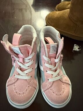 Vans Kids Pink and White High-Top Sneakers